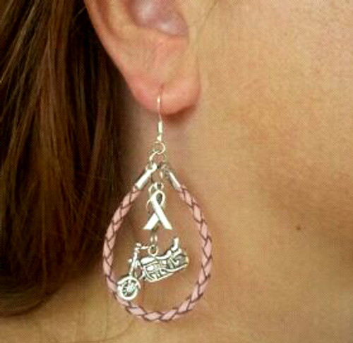 Steel Cowgirl Pink Leather Breast Cancer Awarness Earrings