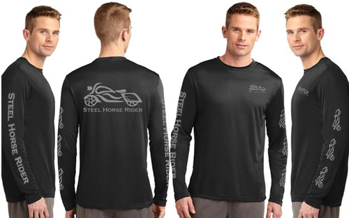 Steel Horse Rider Mens Black Performance Wicking REFLECTIVE Long Sleeve Motorcycle Shirt (graphics are protected by copyright laws, unauthorized use is prohibited)