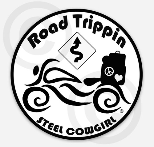 Road Trippin Motorcycle Decal / Sticker by Steel Cowgirl (Graphics are protected by copyright laws, unauthorized use is prohibited)