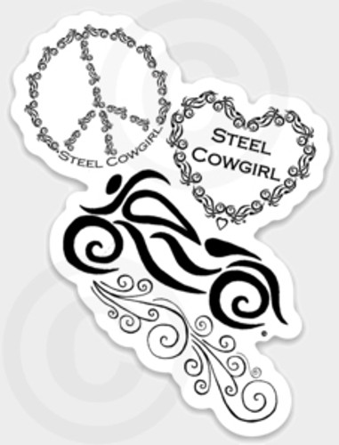 Peace, Love & Motorcycles Decal / Sticker by Steel Cowgirl (Graphics are protected by copyright laws, unauthorized use is prohibited)