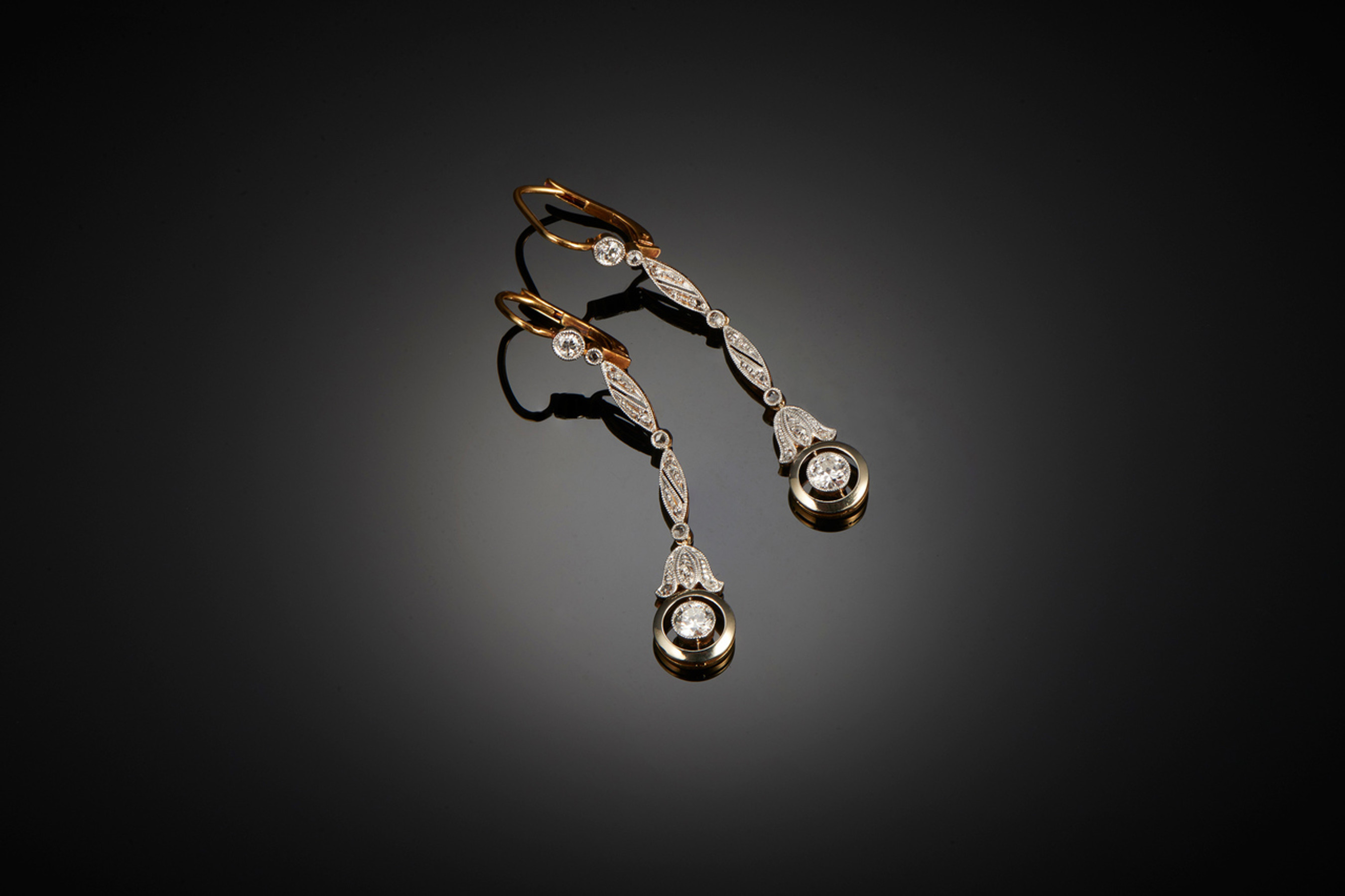 Glamorous Pair of Diamond Pendant Earrings - Front Image