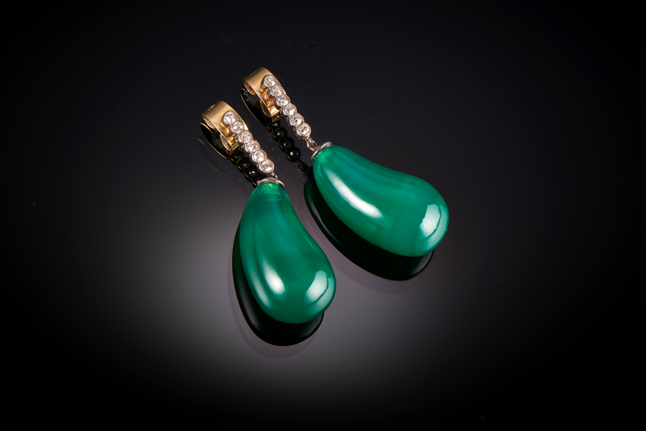 Chrysoprase and Diamond Drop Earrings