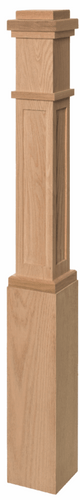 Mission or craftsman style newel post with recessed panel in red oak
