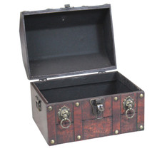 Antique Wooden Pirate Treasure Chest with Lion Rings and Lockable Latch