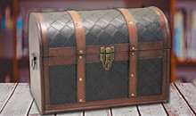 Wooden Leather Round Top Treasure Chest, Decorative storage Trunk with Lockable Latch