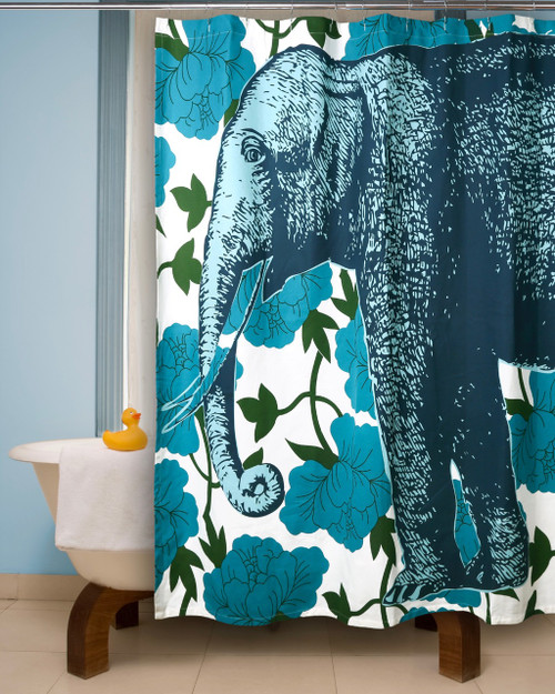 Elephant Floral Shower Curtain Aqua Elephant Floral Shower Curtain Aqua