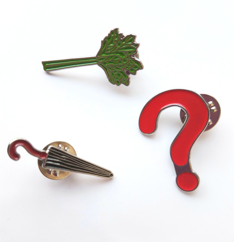 Umbrella, Question Mark, and Celery - Classic Doctors Enamel Pin Set