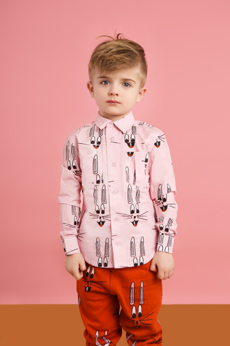 HUGO LOVES TIKI | PINK BUNNY COLLARED SHIRT | PINK