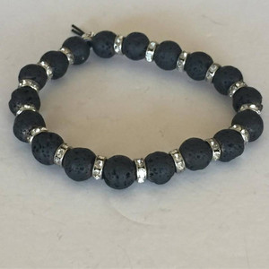 Stunning Lava Rock with Rhinestone Spacers Bracelet