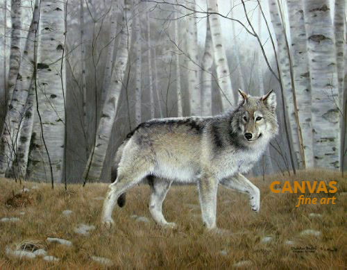 Charles Frace 'Watchful' Gray Wolf Canvas Artist Proof L/E Charles Frace 'Watchful' Gray Wolf Canvas Artist Proof L/E