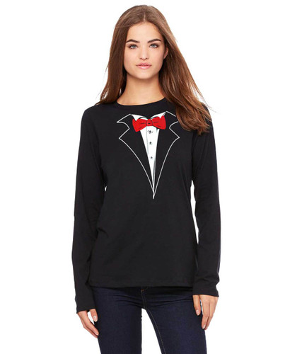 Ladies Longsleeve Tuxedo T-shirt - Missy Size by Bella