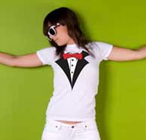 Ladies Tuxedo T-shirt in White Gildan