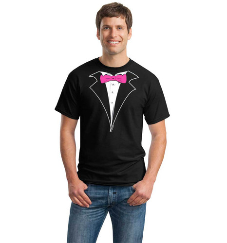 Classic Tuxedo T-Shirt in Black with Hot Pink Tie