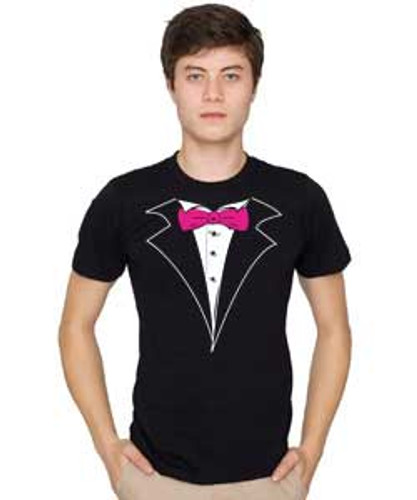 American Apparel Black Tuxedo Tee - Hot Pink Tie