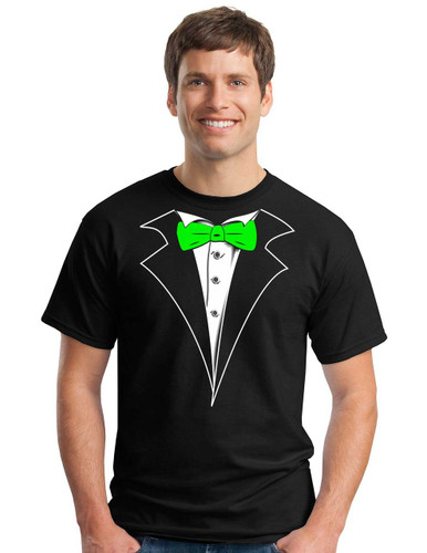 Classic Tuxedo T-Shirt in Black with Neon Green Tie