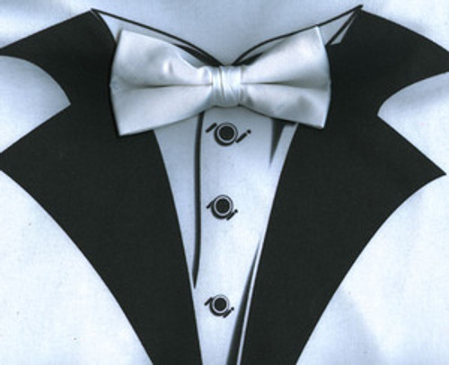 White Tuxedo T-Shirt with Real White Bow Tie