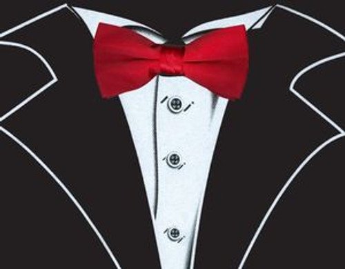 Long Sleeve Tuxedo T-Shirt in Black with Real Red Bow Tie