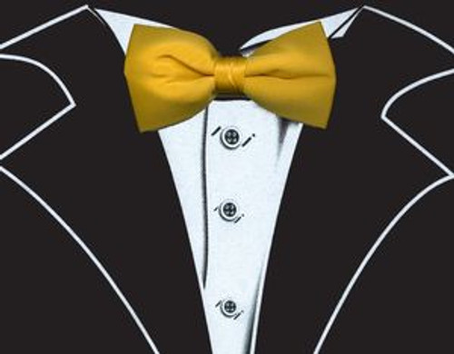 Long Sleeve Tuxedo T-Shirt in Black with Real Yellow Bow Tie