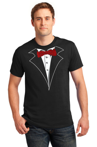 Red Glitter Tie Tuxedo T-Shirt