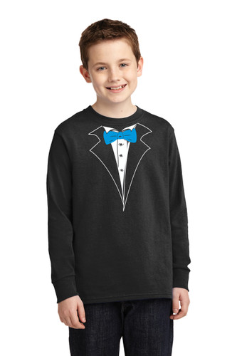 Long Sleeve Tuxedo T-Shirt for the kids blue tie, no carnation