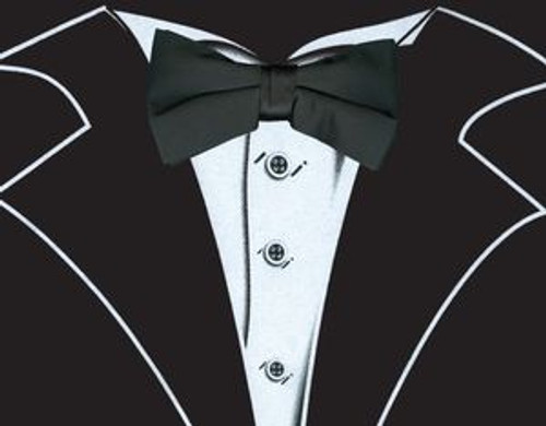 Long Sleeve Tuxedo T-Shirt in Black with Real Black Bow Tie