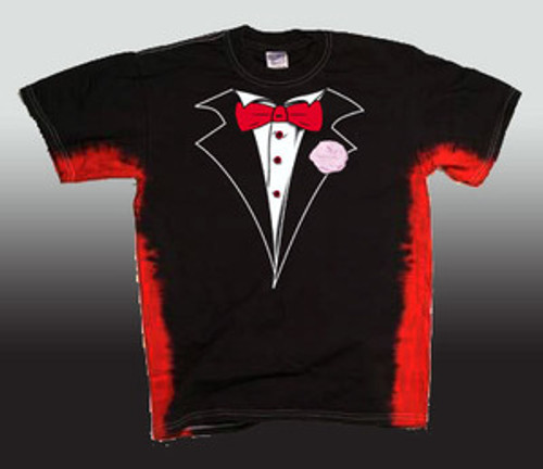 Tie Dye Tuxedo T-Shirt in Black with Red Stripes-Bellefontaine