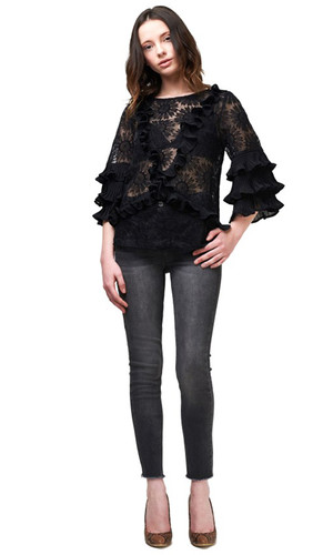 Briar Embroidered Top With Pleated Ruffle Sleeve by SAINT ROSE*
