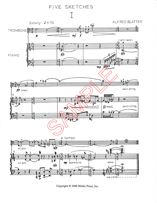 Blatter, Alfred- Five Sketches, for solo trombone with piano Blatter, Alfred- Five Sketches, for solo trombone with piano