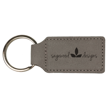 Gray Rectangle Leatherette Keychain with Custom Laser Engraving Gray Rectangle Leatherette Keychain with Custom Laser Engraving