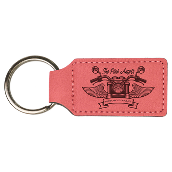 Pink Rectangle Leatherette Keychain with Custom Laser Engraving Pink Rectangle Leatherette Keychain with Custom Laser Engraving