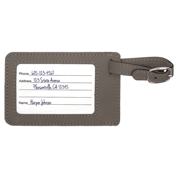Gray Rectangle Leatherette Luggage Tag with Custom Laser Engraving Gray Rectangle Leatherette Luggage Tag with Custom Laser Engraving