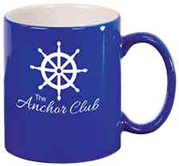 Blue Round Coffee Mug Engraves White Blue Round Coffee Mug Engraves White