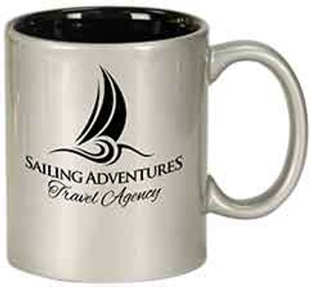 Silver Round Coffee Mug Engraves Black Silver Round Coffee Mug Engraves Black