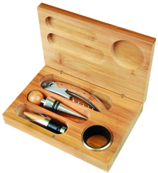 Engraved Bamboo 4-Piece Wine Tool Set Engraved Bamboo 4-Piece Wine Tool Set