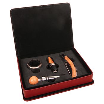 Engraved Rose Leatherette 4-Piece Wine Tool Set Engraved Rose Leatherette 4-Piece Wine Tool Set