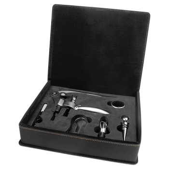 Engraved Black/Gold Leatherette 5-Piece Wine Tool Set Engraved Black/Gold Leatherette 5-Piece Wine Tool Set