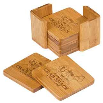Bamboo 6-Coaster Set with Custom Laser Engraving Bamboo 6-Coaster Set with Custom Laser Engraving
