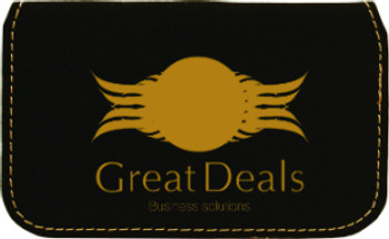 Black/Gold Leatherette Business Card Holder with Custom Laser Engraving Black/Gold Leatherette Business Card Holder with Custom Laser Engraving