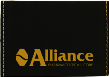 Black/Gold Leatherette Hard Business Card Holder with Custom Laser Engraving Black/Gold Leatherette Hard Business Card Holder with Custom Laser Engraving