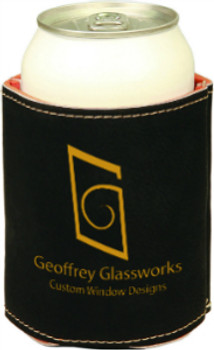 Black/Gold Leatherette Beverage Holder with Custom Laser Engraving Black/Gold Leatherette Beverage Holder with Custom Laser Engraving