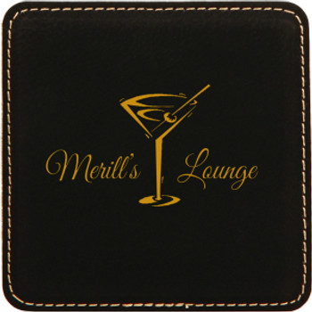 Black/Gold Leatherette Coaster with Custom Laser Engraving Black/Gold Leatherette Coaster with Custom Laser Engraving