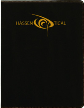Black/Gold Leatherette Small Portfolio with Custom Laser Engraving Black/Gold Leatherette Small Portfolio with Custom Laser Engraving