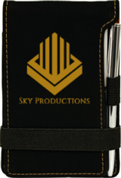 Black/Gold Leatherette Small Notepad with Custom Laser Engraving Black/Gold Leatherette Small Notepad with Custom Laser Engraving