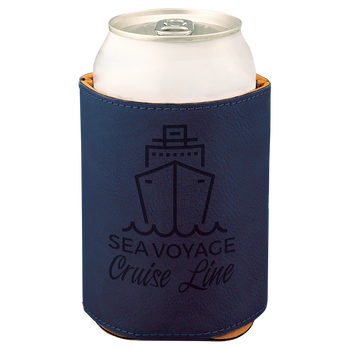 Blue Leatherette Beverage Holder with Custom Laser Engraving Blue Leatherette Beverage Holder with Custom Laser Engraving