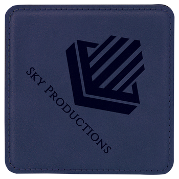Blue Leatherette Coaster with Custom Laser Engraving Blue Leatherette Coaster with Custom Laser Engraving
