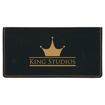 Black/Gold Leatherette Checkbook Cover with Custom Laser Engraving Black/Gold Leatherette Checkbook Cover with Custom Laser Engraving