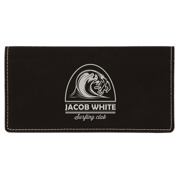 Black/Silver Leatherette Checkbook Cover with Custom Laser Engraving Black/Silver Leatherette Checkbook Cover with Custom Laser Engraving