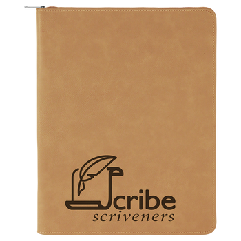 Light Brown Leatherette Portfolio w/ Zipper with Custom Laser Engraving Light Brown Leatherette Portfolio w/ Zipper with Custom Laser Engraving