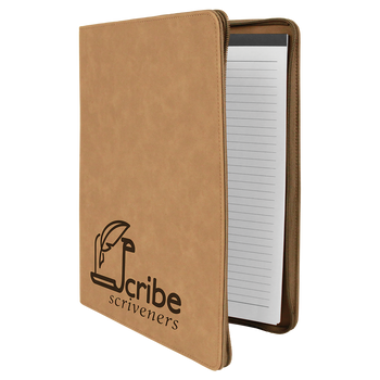 Light Brown Leatherette Portfolio w/ Zipper with Custom Laser Engraving Light Brown Leatherette Portfolio w/ Zipper with Custom Laser Engraving