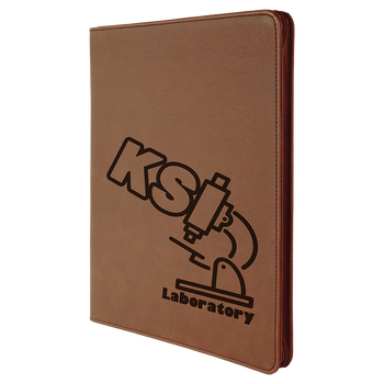 Dark Brown Leatherette Portfolio w/ Zipper with Custom Laser Engraving Dark Brown Leatherette Portfolio w/ Zipper with Custom Laser Engraving